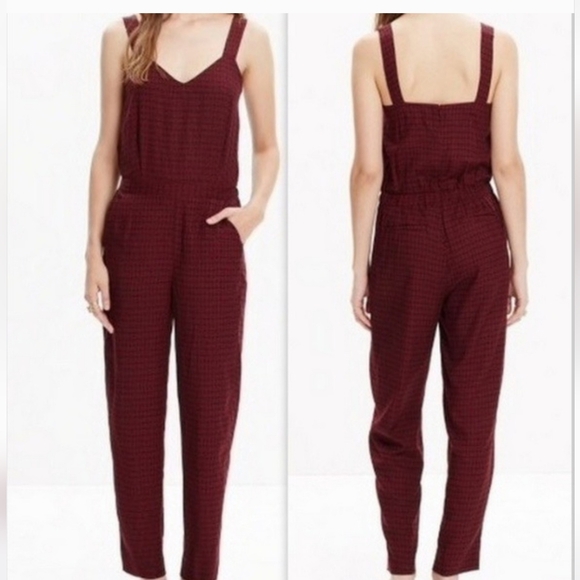 Madewell Pants - Madewell Burgundy Plaid Jumpsuit